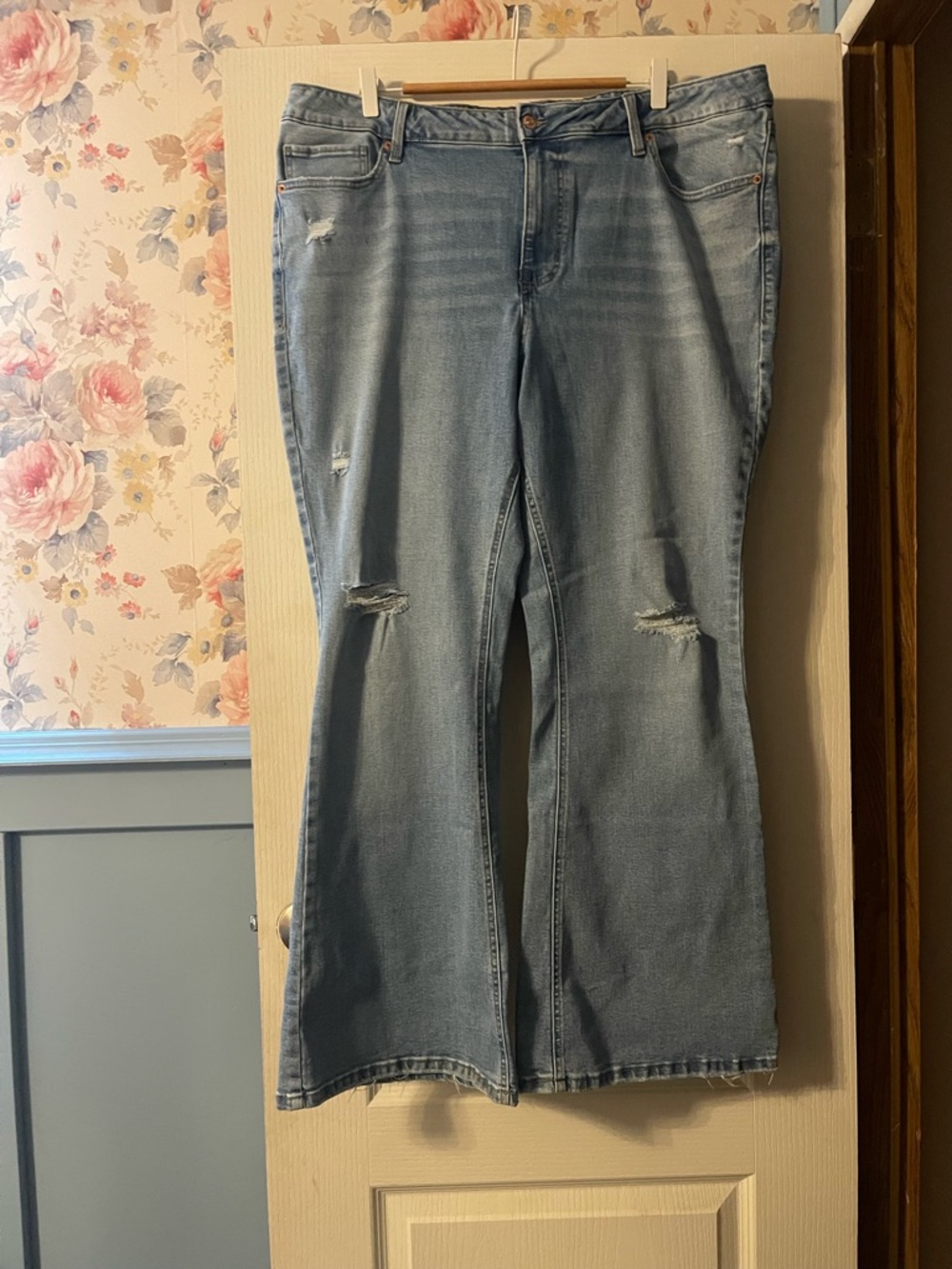 Women’s Light Blue Distressed Flare Jeans